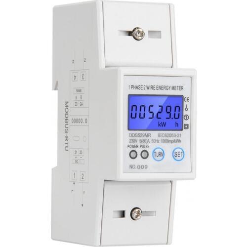 DDS529MR Single-Phase Electric Energy Meter LCD Digital Display 230V 2P DIN Rail Power Meter with RS485 Multifunction Meter