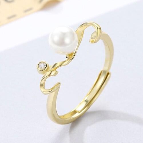 Round Shape Pearl Rings for Women 2021 New Fashion Jewelry Adjustable Irregular Gold White Two Color Sweet Gift Lady Female