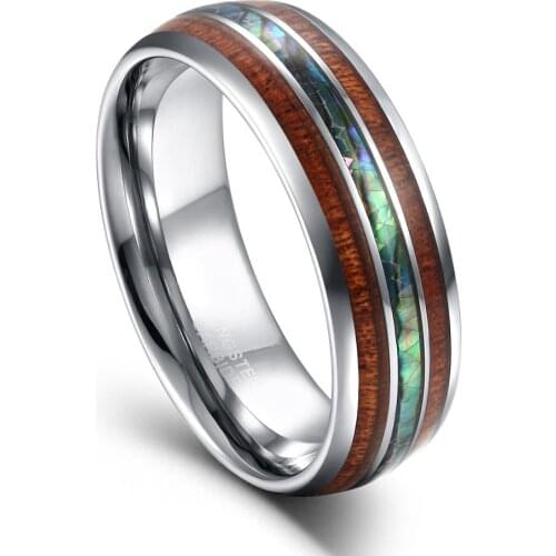 TIGRADE 8mm Tungsten Carbide Rings Hawaiian Koa Wood and Abalone Shell Wedding Bands for Men Comfort Fit Size 6-13 Brand bague