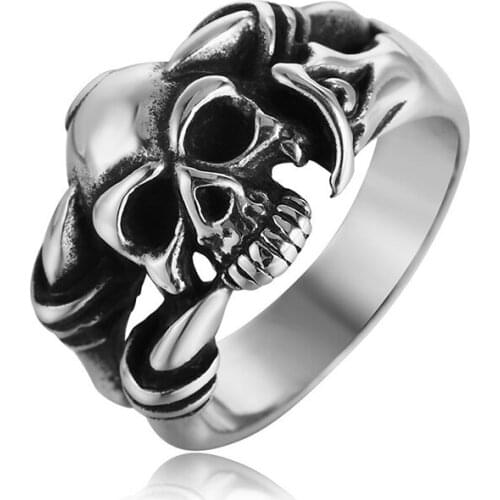Cool Dragon Claw Skull Ring for Men Boys Punk Rock Stainless Steel Biker Ring Male Gothic Jewelry Creativity Gift Wholesale