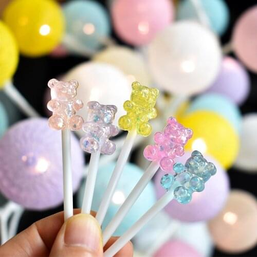 6 Pcs Mini Bear Candy Charm Miniature BJD Doll House Decoration DIY Clay Filling Accessory for Phone Case Decoration Resin Charm