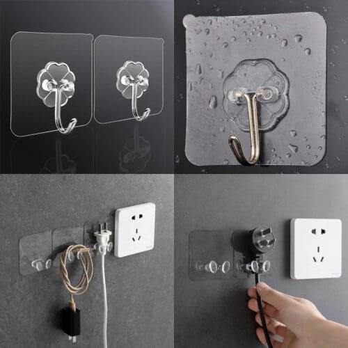 Multi-Purpose Hooks Bathroom Shelf Double-Sided Adhesive Wall Hooks Hanger Strong Load-bearing Sucker Transparent Space Saver