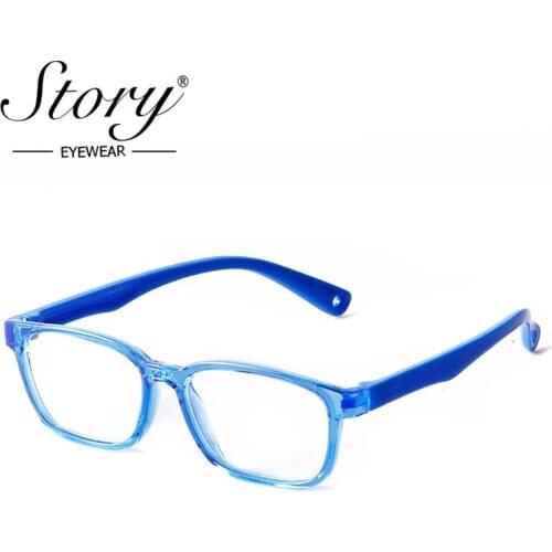 STORY KL111 Trendy Blue Silica Gel Kids Anti-blue Light Glasses Girl Boy 2021 Pink Frame Square Blue Light Protection Eyewear