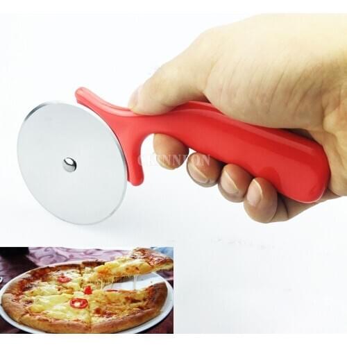 100Pcs/Lot Pastay Bread Plastic Handle Rotary Cutter Cake Cut Tool Stainless Steel Pizza Knife