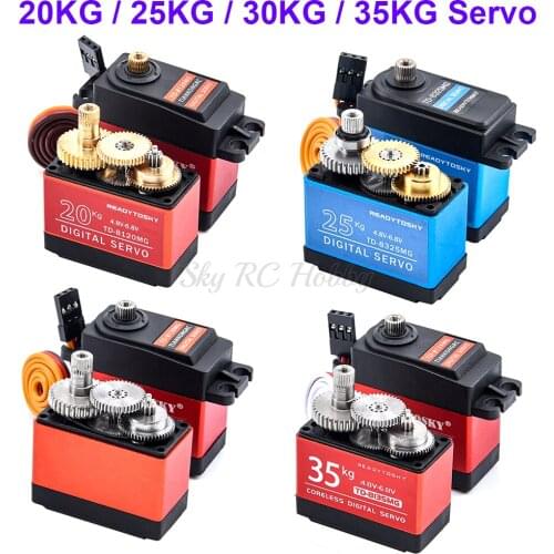 Update RC Servo 20KG 25KG 30KG 35KG Full Metal Gear Digital Servo 180 / 270 Degree Waterproof Version 25T Arm for Cars RC Toy