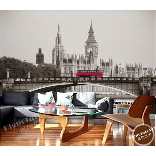 Custom retro wallpaper, black and white London red bus for the living room bedroom TV background wall waterproof wallpaper