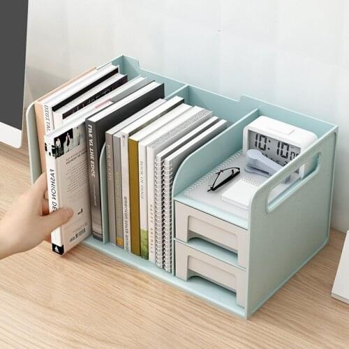 PP Plastic Book Holder Bookends with Two Drawers Students Desk Magazine File Holder Organizer Office Book Support Stand Rack WF