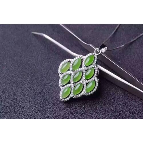 Natural green jasper pendant S925 silver Natural gemstone Pendant Necklace trendy Elegant Leaves women party gift jewelry