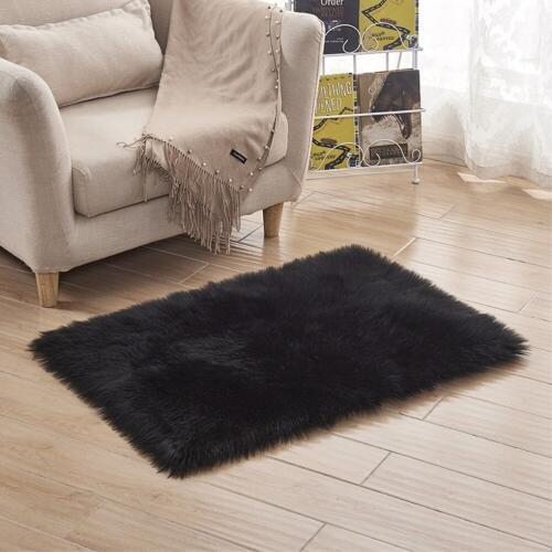 RAYUAN Luxury Rectangle Sheepskin Black Hairy Carpet Faux Mat Seat Pad Fur Plain Fluffy Soft Area Rug Tapetes