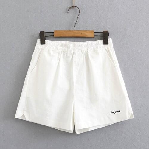 Plus size elastic waist cotton letter Embroidery women short pants 2021 new summer casual ladies solid white black shorts female