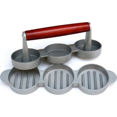 3 Holes Aluminum alloy Wooden handle Manual Hamburger Presses Maker Press Cutlets Mold Grill Kitchen Tools Home Meat Pie Burger