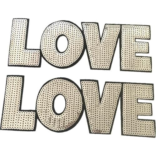 WUYUCONG Silver LOVE Seseined Iron on Patches for Clothes Large Letters Sequins Appliques DIY Sewing Accessories 2pcs/lot