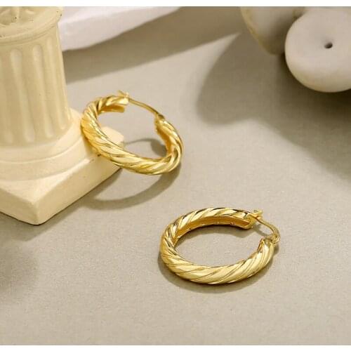 Amaiyllis 925 Sterling Silver Light Luxury Personality Twist Hoop Earrings Retro Fashion Drop Earring Jewelry