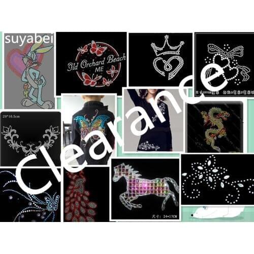 10pc/lot Clearance hot fix rhinestones motif iron on crystal transfers design iron on transfer patches applique for shirt