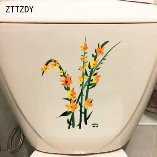 ZTTZDY 21.6*24.5CM Yellow Flowering Branch Toilet Seat Stickers Home Bedroom Wall Decal Decor T2-0235