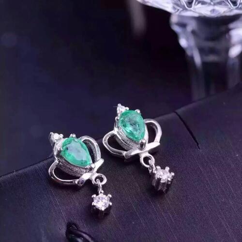 Natural green emerald stone stud Earrings Natural gemstone stud earrings S925 silver Personality Crown conch women party