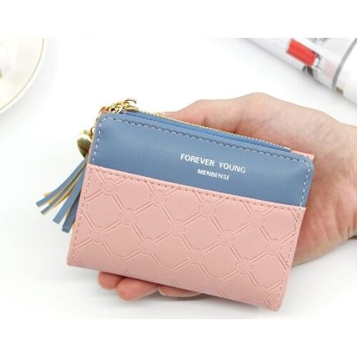 Womens Wallet Ladies Short Handbag Stripe Check PU Leather Clutch Bag Simple Wallets Female Zipper Purse Money Purses Coin Bag