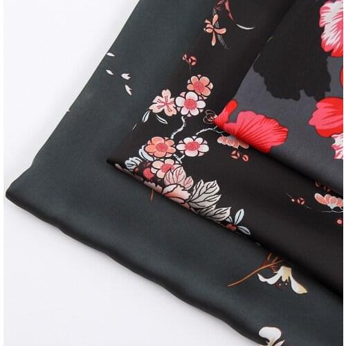 1M2M3M Satin chiffon fabric Polyester bright filament printed floral fabric for dress DIY Handmade sewing quilting patchwork