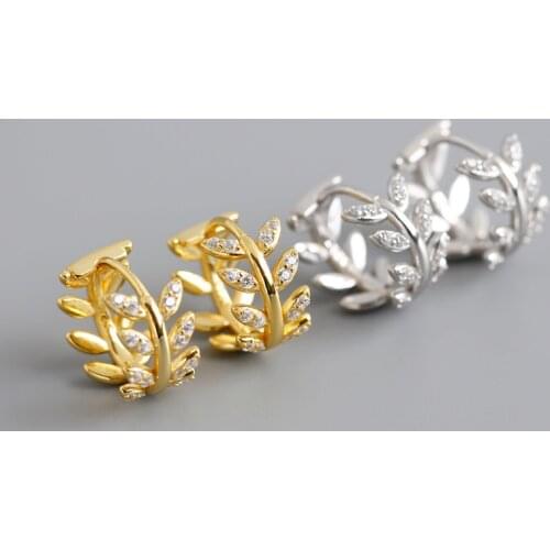 1Pair Unusual Piercing 925 Sterling Silver Earrings for Women 2020 Trend Jewelry Diameter 13mm Olive Leaf With Zircon Earrings