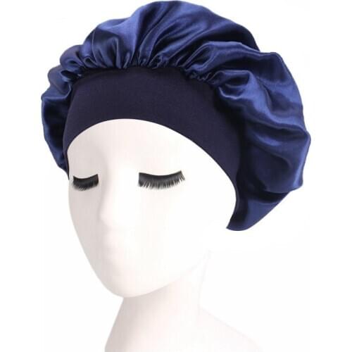 1PCS 58cm Women Satin Solid Wide-brimmed Sleeping Hat Night Sleep Hair Caps Bonnet Nightcap Unisex Cap Bonnet Hair Styling Tool
