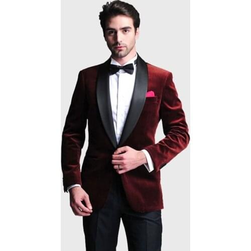 2 Pieces Mens Velvet Wedding Suits Slim Fit Burgundy Jacket With Black Pants Costume Tuxedos Groomsman Bridegroom Men clothes