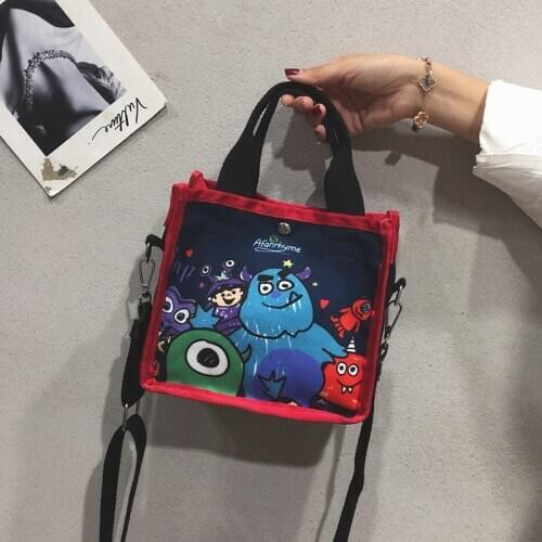 2021 New Style Canvas Handbag for Women Cartoon Cute Printed Girls Shoulder Bag Mobile Phone Bag Monster Massenger Bags