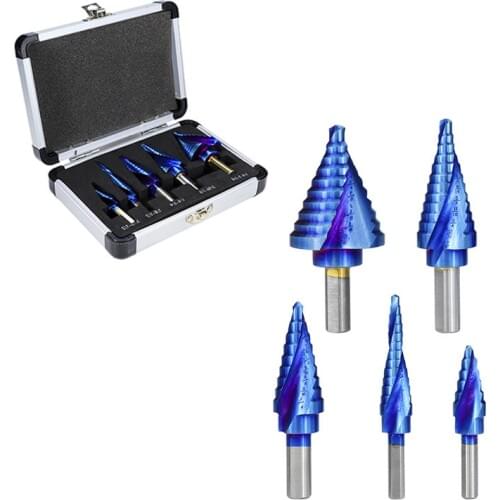 5Pcs HSS Spiral Groove Nano Blue Coated Step Cone Drill Step Drill Bit Set For Wood Metal Hole Cutter Step Cone Drill