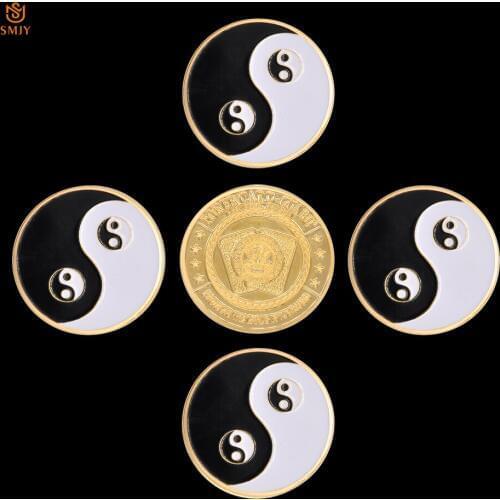 5Pcs Metal Chip Souvenir China Gossip Taiji Yin Yang Figure Poker Card Guard Challenge Token Coin Collection And Business Gifts