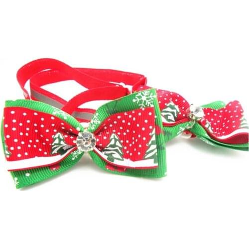 50PC/Lot Bling Rhinestone Dog Neckties Christmas Dog Bow Ties Red Green Dog Grooming Accessories Pet Supplies