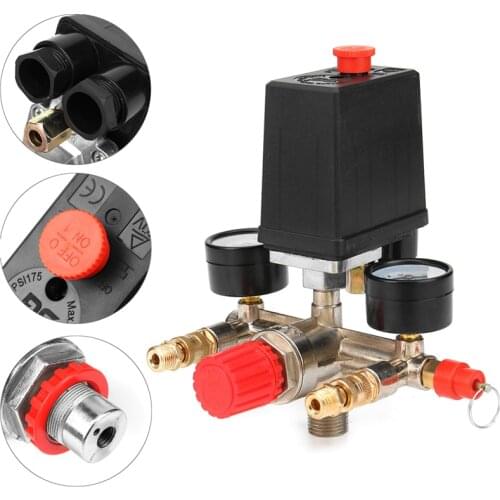 90-120Psi Air Compressor Pressure Control Switch 240V 20A 1/4"NPT Valve Manifold Relief Regulator Pressure Gauge Air Pump Switch