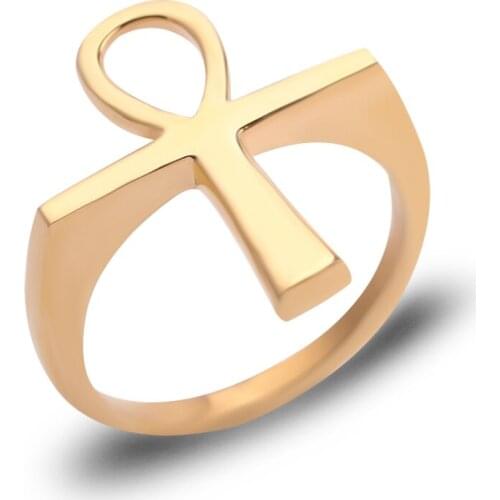 Anel Prayer Rings Vintage Unique Ankh Cross Rings For Men Gold Tone Stainless Steel Male Jewelry Drop Shipping