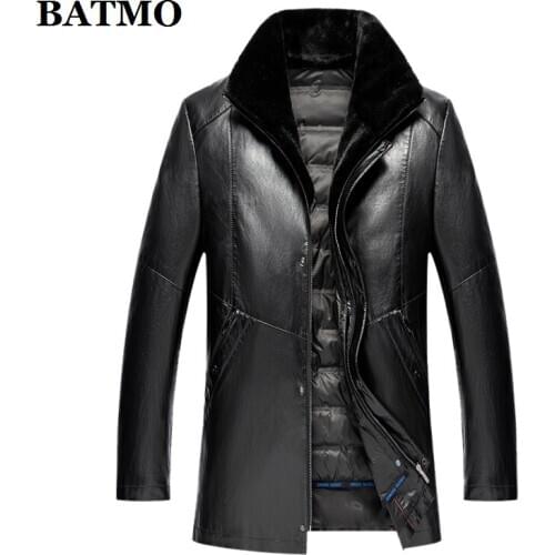 BATMO 2020 new arrival winter ,fake leather 90% white duck down jackets men,warm thicked prakas,plus-size 2267