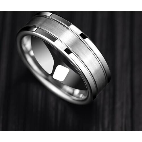 Free Shipping Casual 7m Width Mans Fashion Rings White Tungsten Carbide Ring Brushed the Surface Two Grooving For Man Size 7-12