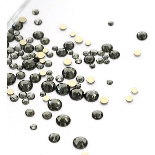 Black Rhinestones Flatback Glue On Nails Crystals Strass Round Shape Golden Bottom DIY Glass Rhinestones Decorations