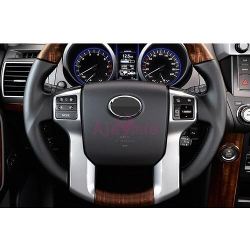 For Toyota Land Cruiser 150 Prado FJ150 2010-2017 Interior Wooden Steering Wheel Cover Trim Chrome Car Styling Prado Accessories