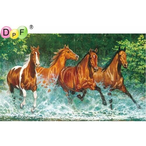 DPF DIY 5D crafts horse river diamond painting cross stitch needlework diamond mosaic square home decor diamond embroidery gift