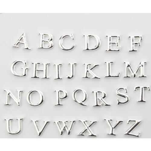 Hot selling silver big alphabet letters floating charms living glass floating memory locket(per letter per 5 pcs