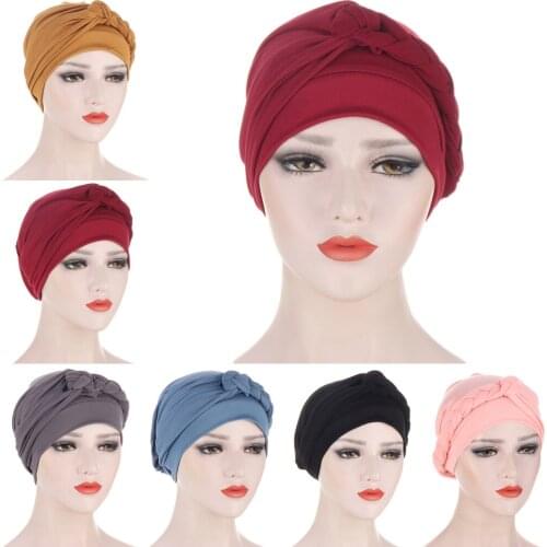 Indian Turban Muslim Women Hijab Chemo Cap Braid Headwear Head Scarf Wrap Beanie Bonnet Hair Loss Cover Hat Islamic Hijabs Arab