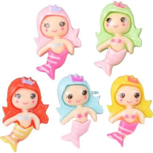 Kawaii Mermaid Girl Princess Resin Cabochons 20pcs Flatback Colorful Embellishments Scrapbooking PHone Shell Charms DIY Buttons
