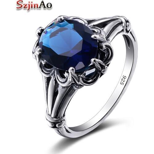 Szjinao Hot Sale Anillos De Plata Charm Ring Skyrim Real Solid 925 Sterling Silver Jewelry Vintage Sapphrie Rings For Women