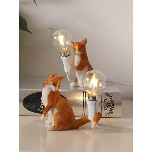 Nordic Cute Cat Resin Table Lamps Bedroom Living Room Cabinet Table Lights Childrens Room Birthday Gift Christmas Deco Fixtures