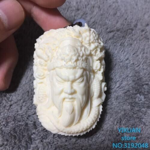 Tallado exquisito, plato de fruta de marfil, longzan gonwu, dios de la riqueza, artesanías, collares para hombres y mujeres, col