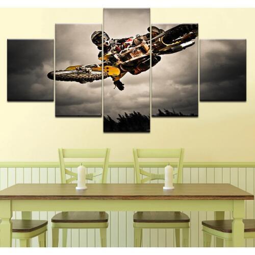 Motorcycle jumping movement photo 5 Panels Wallpapers modern Modular Poster art Canvas painting for Living Room Home Decor