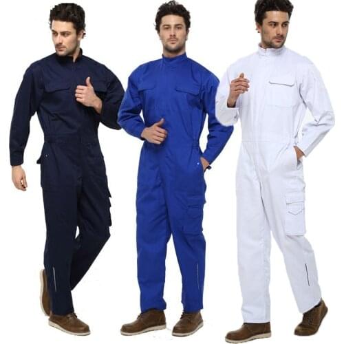 Unisex Working Uniforms Stand Collar Mechanic Clothes Siamese Elastic Waist Overall Coverall