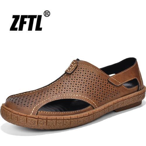 ZFTL New Men Sandals Casual genuine leather large size man sandies 2020 beach sandals outside rubber Non-slip sole Large size
