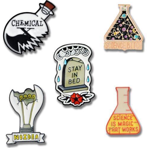 Science Fantastic chemical reaction Pins Jewelry Experimental utensil Broken light bulb Flask Lapel Pin Badges Enamel Brooches