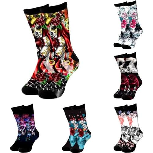 Skull Dance With Girl Rose 3D Fashion Long High Socks Cycling Casual Novelty Men Women Cotton Funny Colorful Leg Calf Cotton-5