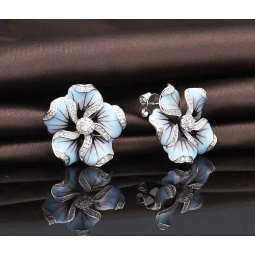 New Bohemian Crystal Inlaid Earrings for Women Fashion Personality Blue Flower Rhinestone Earrings Accessories Party Jewelry