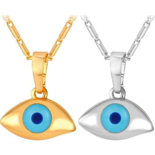Collare Blue Evil of Eyes Necklaces & Pendants Women Gold/Silver Color Fashion Semi-precious Stone Lucky Turkish Jewelry P423