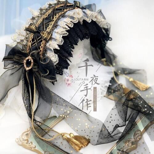 Soft Sister Handmade Palace Style Multicolor Multilayer Lace Gold Stamping Bowknot Sweet Cosplay Party Headwear Headband Props